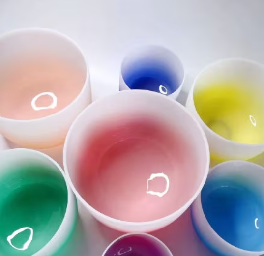Chakra Set of 7 Pcs 6"-12" Note CDEFGAB Half Colour Aria Gradient Crystal Singing Bowls With Free Mallets