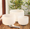 CL46 - 3pcs 12''C 10''F 8''B Frosted Quartz Crystal Singing Bowl Chakra Set