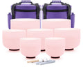 CL55 - Light Pink Crystal Singing Bowls Set, 432HZ Set of 7 PCS Frosted Quartz 7-12 Inch Sound Bowls