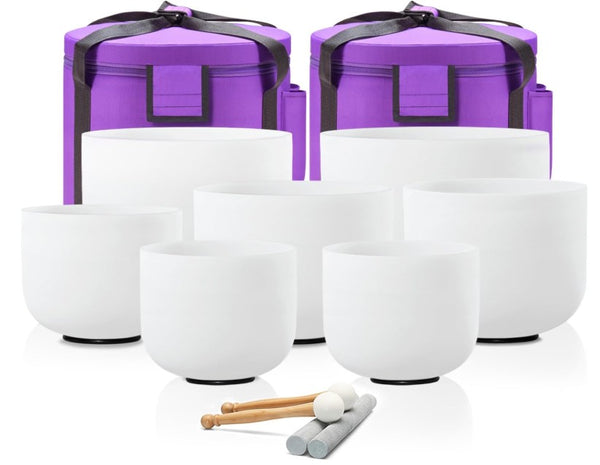 CL44 - 432HZ 7-12 Inch Set of 7 Pcs Frosted Quartz Crystal Singing Bowls Set