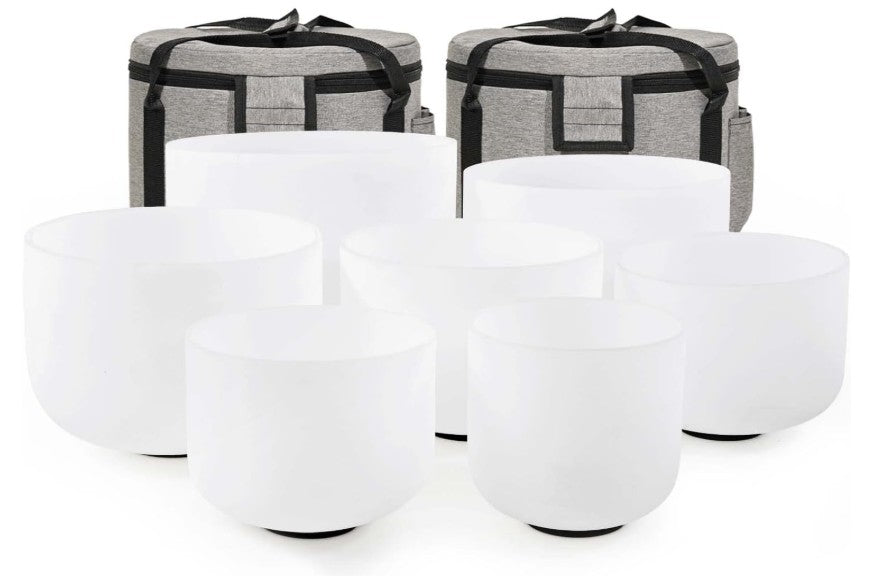 CL38 - 6-12 inch Chakra Set of 7 Crystal Singing Bowls with Heavy Duty Carrying Cases