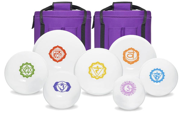 CL51 - 440Hz Chakra Tuned Set of 7 Paternoster Frosted Quartz Crystal Singing Bowls 6"-12"