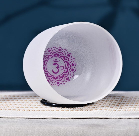 CL7 - 440HZ 6 Inch B Note Crown Chakra Pattern Design Frosted Quartz Crystal Singing Bowl