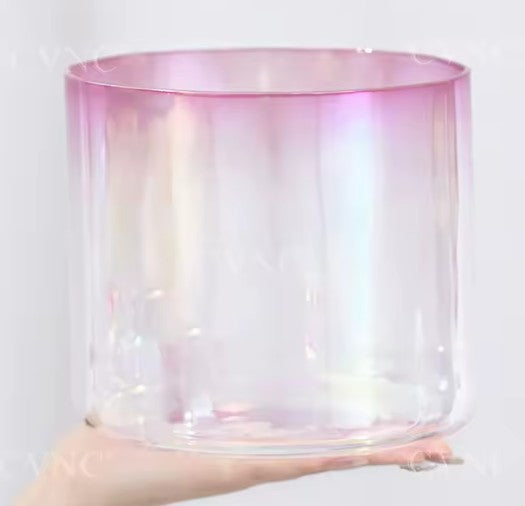 CL9 - 7 Inch Pink Aura Cosmic Clear Alchemy Colored Quartz Crystal Singing Bowl 440/432Hz for Sound Healing with Mallet