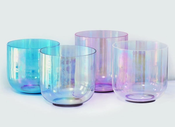 CL64 - 4 pcs 440Hz Colored Alchemy Cosmic Light Clear Crystal Singing Bowl Set