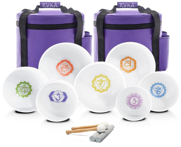 CL49 - 7pcs Chakra Design Frosted Quartz Crystal Singing Bowl 6-12 inch