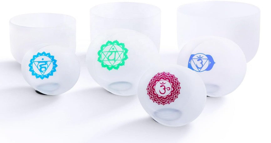 CL49 - 7pcs Chakra Design Frosted Quartz Crystal Singing Bowl 6-12 inch