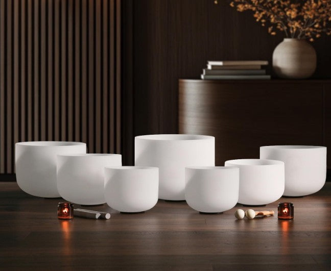 CL44 - 432HZ 7-12 Inch Set of 7 Pcs Frosted Quartz Crystal Singing Bowls Set