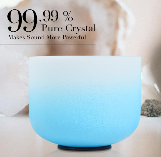 CL40 - 432HZ 6-12 Inch Azure Blue Color Aria Gradient Design Frosted Quartz Crystal Singing Bowls Chakra Set
