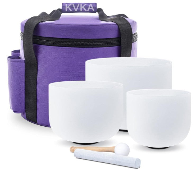 CL46 - 3pcs 12''C 10''F 8''B Frosted Quartz Crystal Singing Bowl Chakra Set