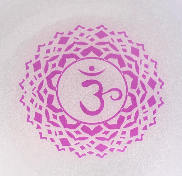 CL7 - 440HZ 6 Inch B Note Crown Chakra Pattern Design Frosted Quartz Crystal Singing Bowl