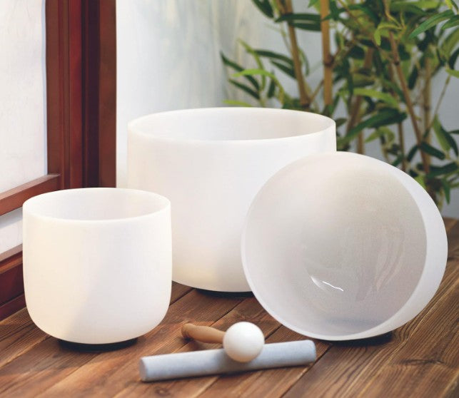 CL41 -Set of 3pcs 7"C + 8"F + 10"G Quartz Singing Bowls 432hz Crystal Singing Bowls