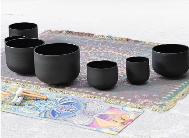 CL48 - 432HZ 6-12 Inch Set of 7 Chakra Black Frosted Quartz Crystal Singing Bowls