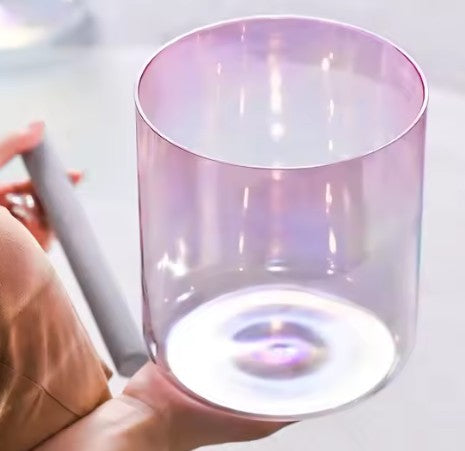 CL9 - 7 Inch Pink Aura Cosmic Clear Alchemy Colored Quartz Crystal Singing Bowl 440/432Hz for Sound Healing with Mallet