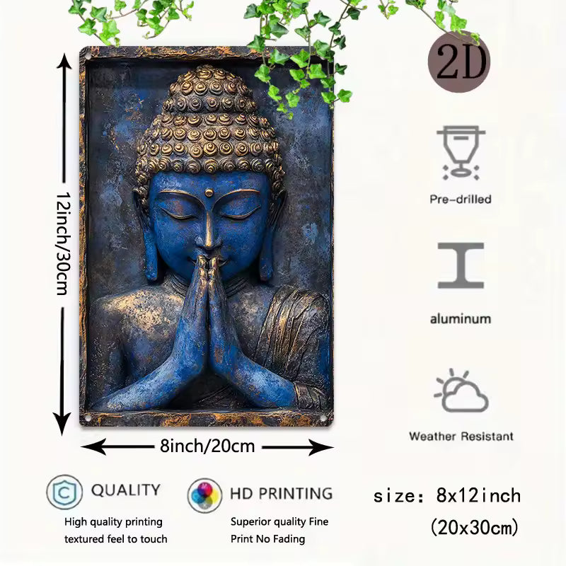 CL65 - Vintage Buddha Prayer Hand Wall Art, Weather-Resistant Aluminum Decor for Home,  Office, Religious Themed Gift, Buddha Home Decor.