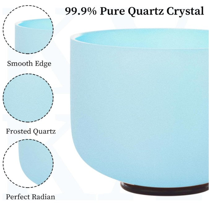 CL6 - 432Hz 8 Inch Colored Design Frosted Quartz Crystal Singing Bowls with Carry Case Bag (G note -Light Blue)