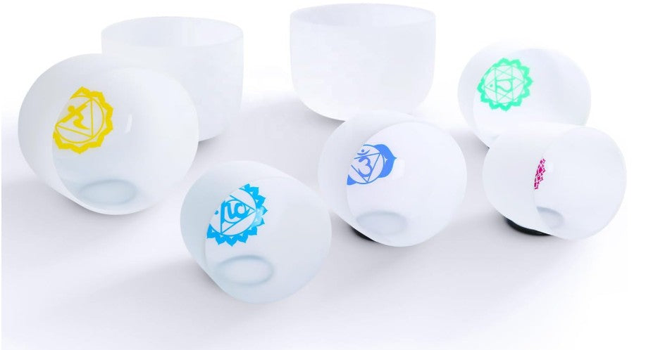 CL49 - 7pcs Chakra Design Frosted Quartz Crystal Singing Bowl 6-12 inch