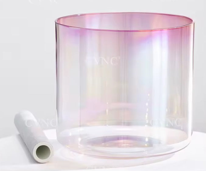 CL9 - 7 Inch Pink Aura Cosmic Clear Alchemy Colored Quartz Crystal Singing Bowl 440/432Hz for Sound Healing with Mallet
