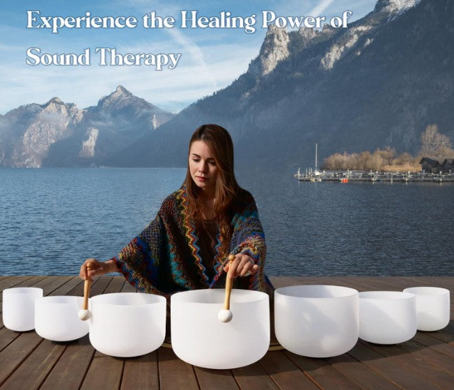 CL44 - 432HZ 7-12 Inch Set of 7 Pcs Frosted Quartz Crystal Singing Bowls Set