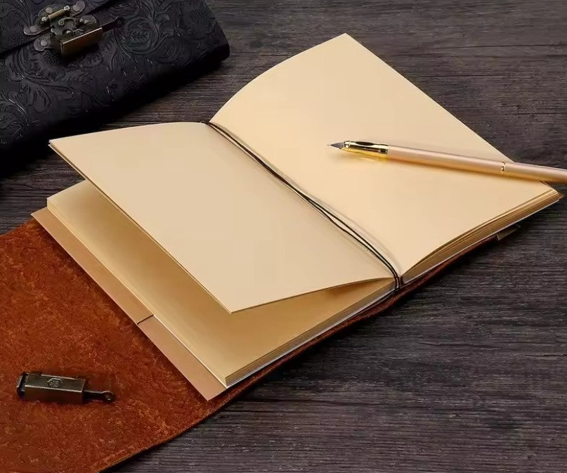 CL53 - Embossed Pattern Soft Leather Travel Notebook with Lock and Key Diary Notepad Paper for Business Sketching & Writing