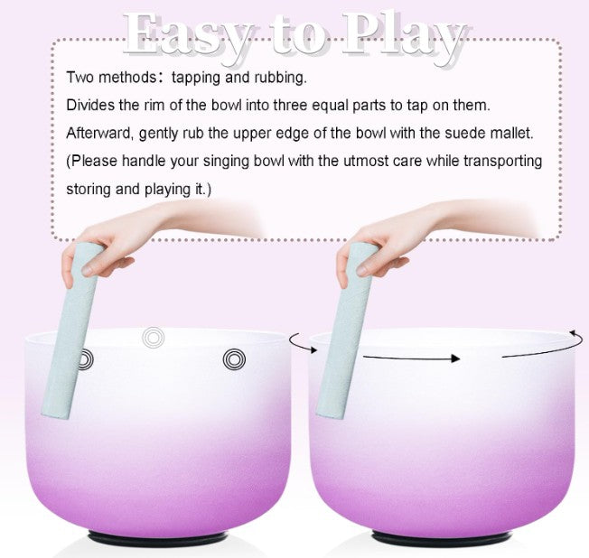CL19 - 432Hz 10 Inch B note Purple Gradient Design Frosted Quartz Crystal Singing Bowl