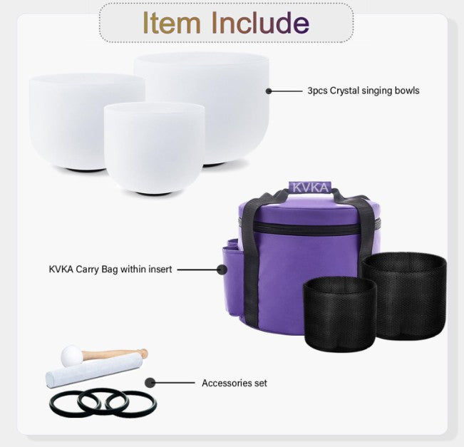 CL46 - 3pcs 12''C 10''F 8''B Frosted Quartz Crystal Singing Bowl Chakra Set