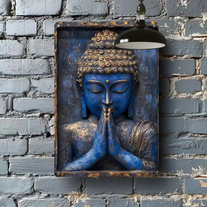 CL65 - Vintage Buddha Prayer Hand Wall Art, Weather-Resistant Aluminum Decor for Home,  Office, Religious Themed Gift, Buddha Home Decor.
