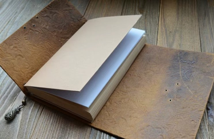 CL53 - Embossed Pattern Soft Leather Travel Notebook with Lock and Key Diary Notepad Paper for Business Sketching & Writing