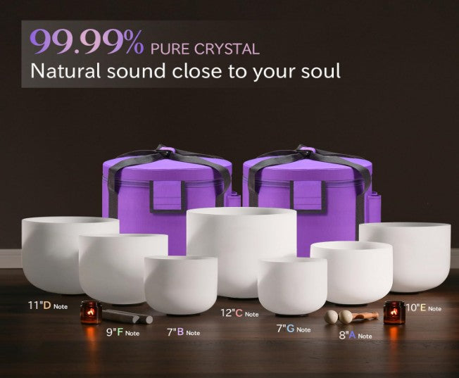 CL44 - 432HZ 7-12 Inch Set of 7 Pcs Frosted Quartz Crystal Singing Bowls Set