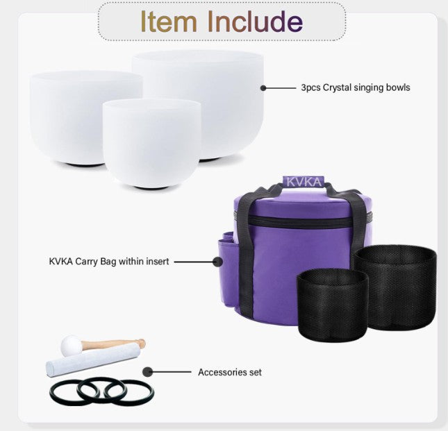 CL41 -Set of 3pcs 7"C + 8"F + 10"G Quartz Singing Bowls 432hz Crystal Singing Bowls