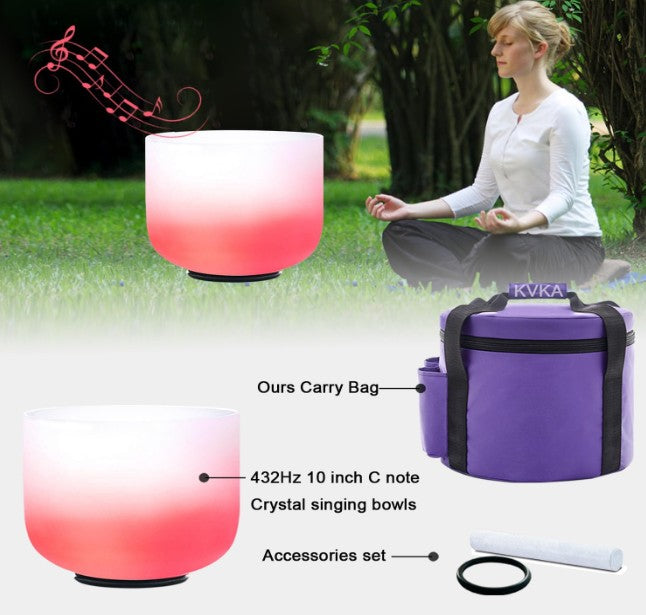 CL18 - 10 Inch C note Red Gradient Design Frosted Quartz Crystal Singing Bowls