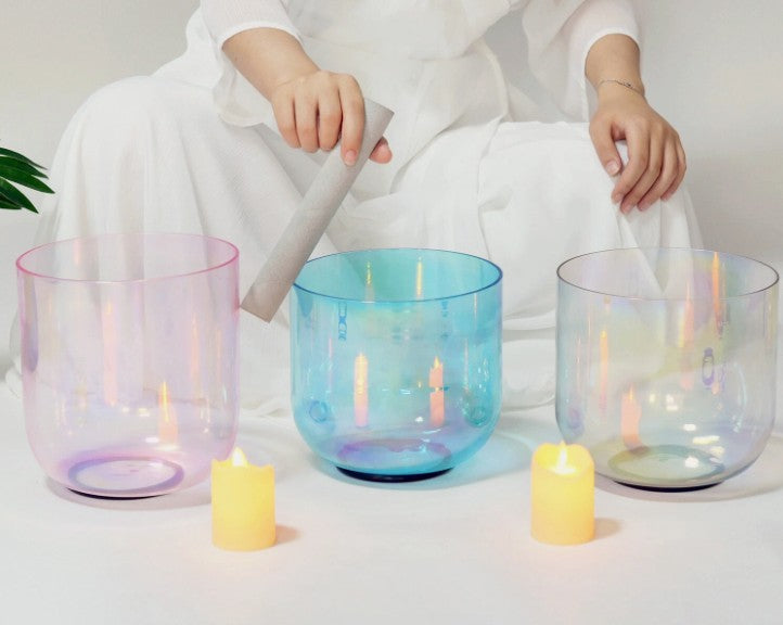 CL64 - 4 pcs 440Hz Colored Alchemy Cosmic Light Clear Crystal Singing Bowl Set
