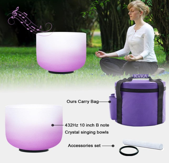 CL19 - 432Hz 10 Inch B note Purple Gradient Design Frosted Quartz Crystal Singing Bowl