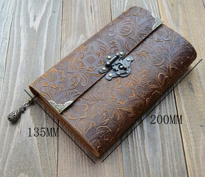 CL53 - Embossed Pattern Soft Leather Travel Notebook with Lock and Key Diary Notepad Paper for Business Sketching & Writing