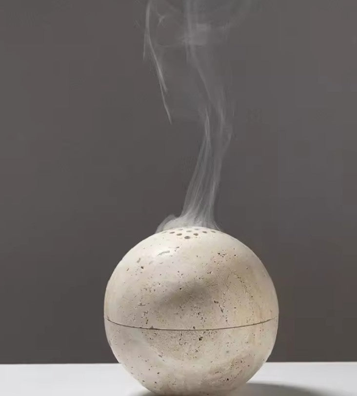 Beige Travertine Sphere Mubkhar Incense Burner
