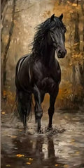 Black Horse in Autumn Forest