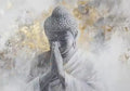 CL99 - Minimalist Abstract White and Gold Buddha Poster Asian Buddhist Meditation Zen Canvas Painting Wall Art Living Room Home Deco