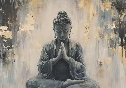CL96 - Minimalist Abstract White and Gold Buddha Poster Asian Buddhist Meditation Zen Canvas Painting Wall Art Living Room Home Deco