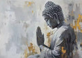 CL100 - Minimalist Abstract White and Gold Buddha Poster Asian Buddhist Meditation Zen Canvas Painting Wall Art Living Room Home Deco