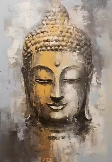 CL97 - Minimalist Abstract White and Gold Buddha Poster Asian Buddhist Meditation Zen Canvas Painting Wall Art Living Room Home Deco
