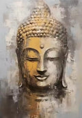CL97 - Minimalist Abstract White and Gold Buddha Poster Asian Buddhist Meditation Zen Canvas Painting Wall Art Living Room Home Deco