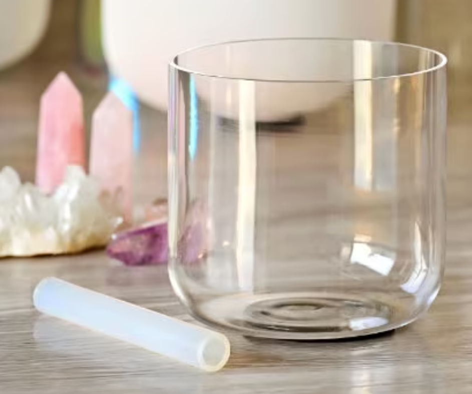 CL69 - 6 Inch Natural Alchemy Clear Quartz Crystal Singing Bowl for Sound Healing with Free Mallet and O-ring
