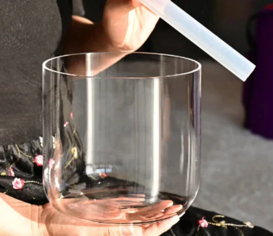 CL69 - 6 Inch Natural Alchemy Clear Quartz Crystal Singing Bowl for Sound Healing with Free Mallet and O-ring