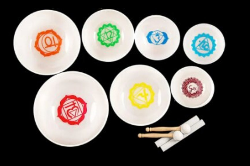 CL49 - 6-12 Inch 7pcs Base Chakra Design Crystal Singing Bowl Set