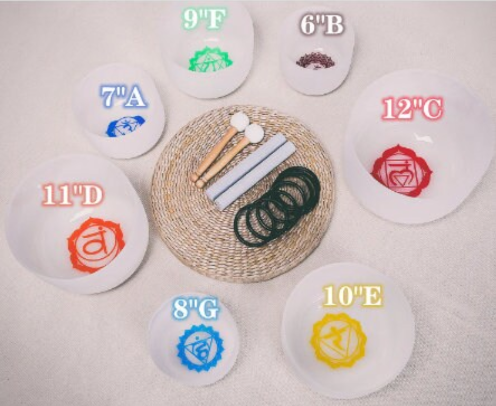 CL49 - 6-12 Inch 7pcs Base Chakra Design Crystal Singing Bowl Set