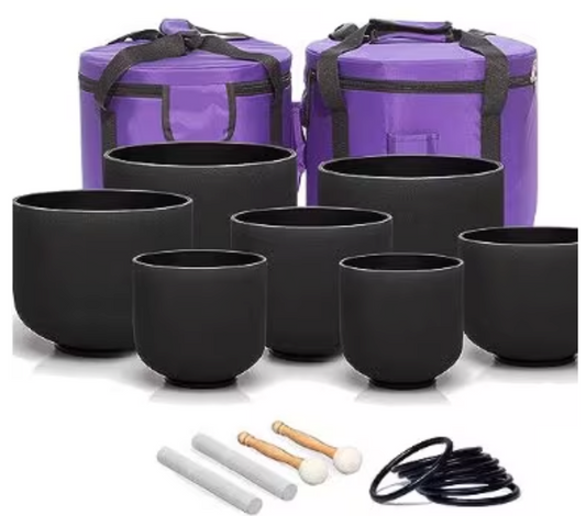 CL48 - 7-12 inch Black Colored Quartz Crystal Singing Bowl Set