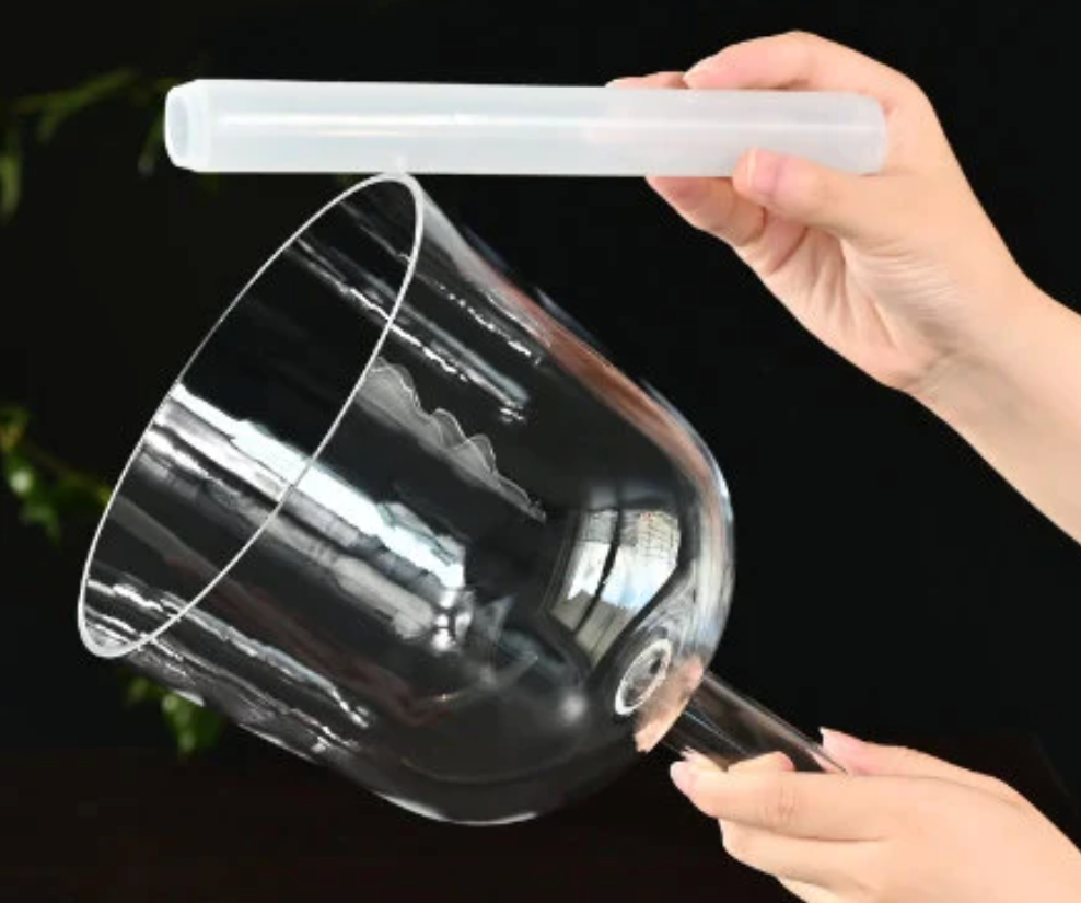 CL27 - 7 Inch Chakra Tuned Hollow Handle Clear Crystal Singing Bowl