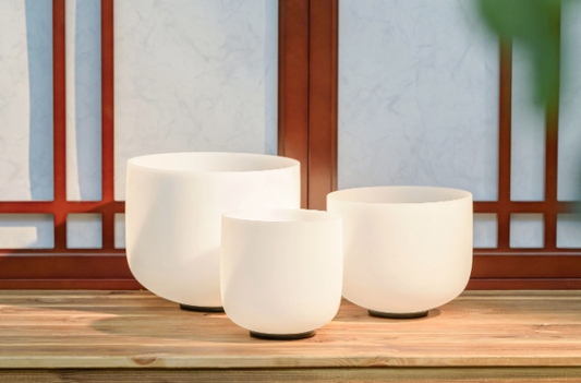 CL46 - 3pcs 8"G 10"E 12"C Frosted Quartz Crystal Singing Bowl Chakra Set