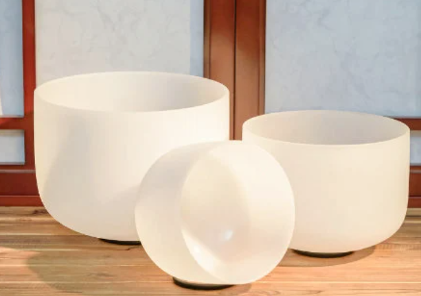 CL46 - 3pcs 8"G 10"E 12"C Frosted Quartz Crystal Singing Bowl Chakra Set