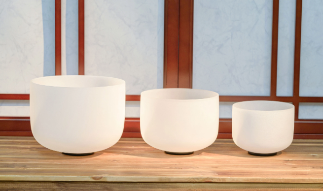 CL46 - 3pcs 8"G 10"E 12"C Frosted Quartz Crystal Singing Bowl Chakra Set
